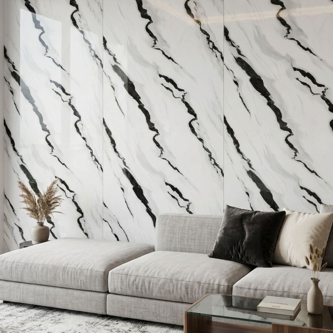 Panel Decorativo Estilo Mármol Blanco y Negro